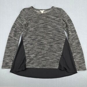 Lucky Brand Womens Marled Knit‎ Mixed Media High Low Top Black Gray XS